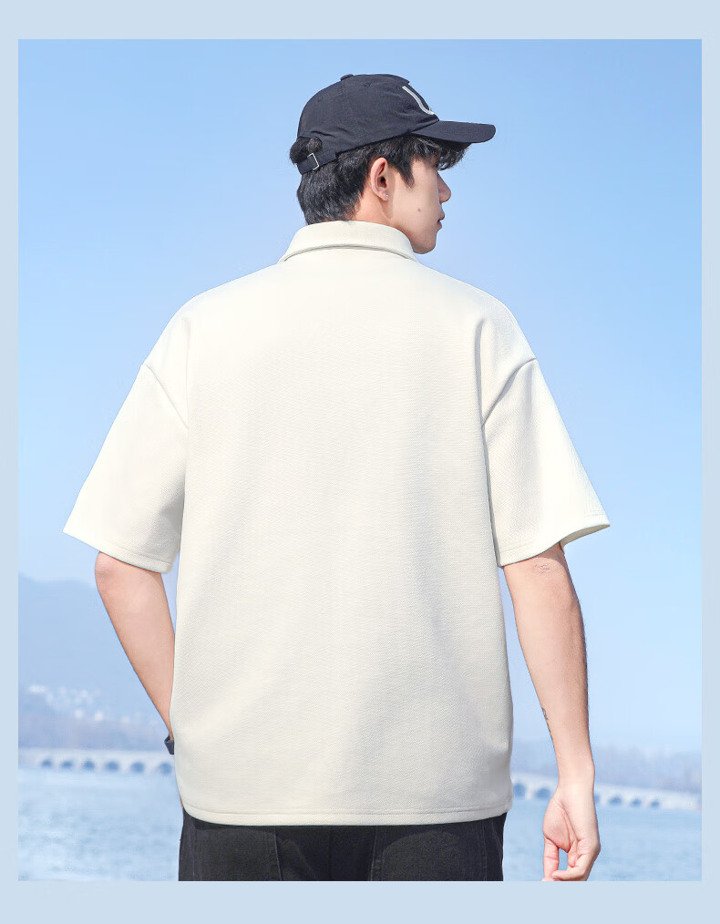 Huili Short-Sleeve Men's Summer Breathable T-Shirt, Men's Polo Shirt, Ice Silk Casual Versatile Micro Drop Shoulder Undershirt, White, 3XL 8