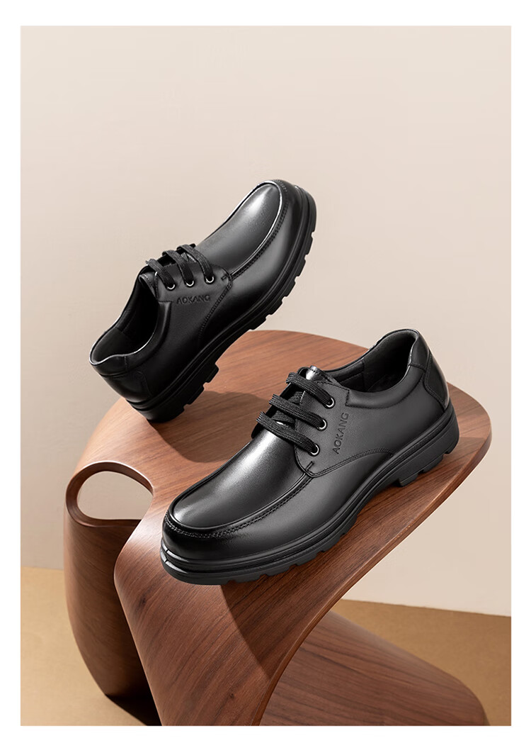 Aokang Men's Shoes, Men's Fleece-Lined Business Casual Shoes, British Comfort Low-Top Round Toe Lace-Up Leather Shoes, Black Fleece-Lined Version, Size 41 1