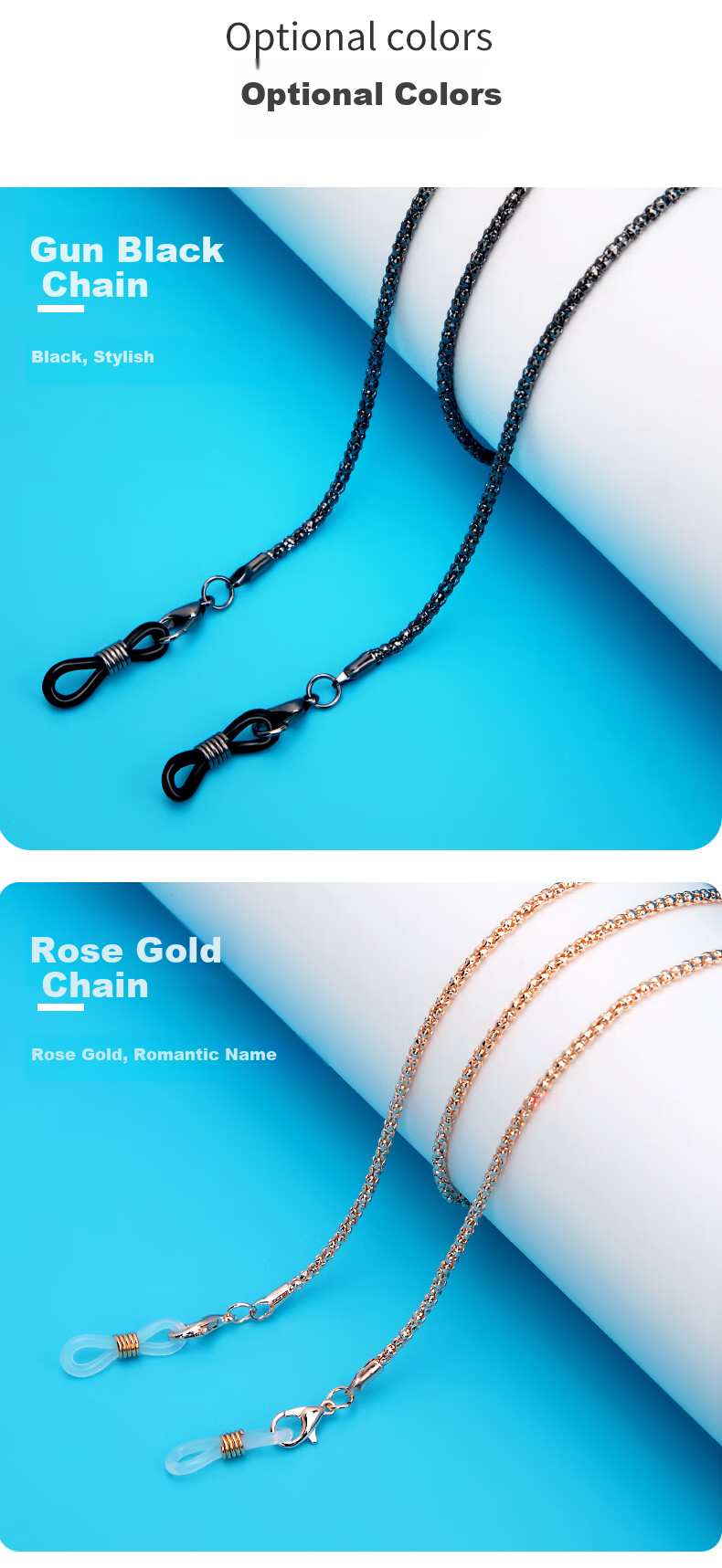 DRATRA Eyeglass Chain for Men And Women, Non-Slip Chain for Sunglasses And Prescription Glasses, Neck Strap, Stainless Steel, Colorfast Snake Chain Lanyard 10