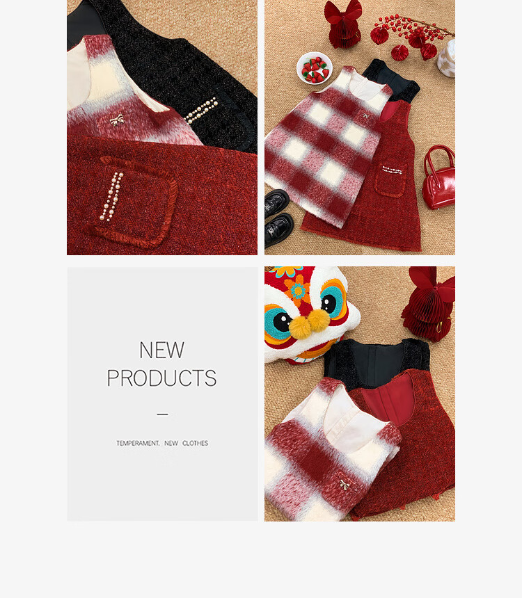 LUSON Chen Dazhu Girls' Vest Dress 2025 Autumn Winter New Year Greeting Red Children's Dress 3
