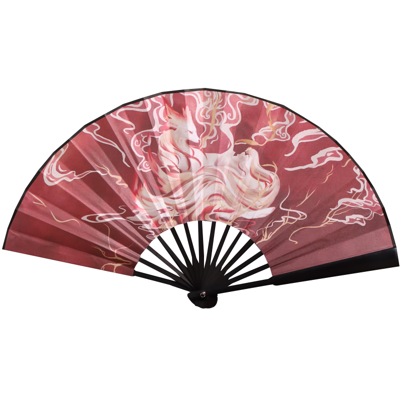 TaTanice Folding Fan, 9-Inch Chinese Style Fan Gift, Qingzhu Bamboo Male Fan, Silk Fan, Yehuo Red Fox