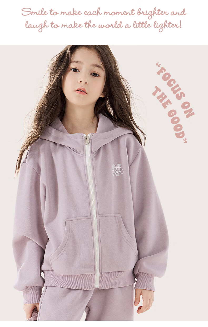 Disney Girls' Outfit Set for Spring And Autumn, Stylish Big Kids Casual Zip-Up Hooded Sweatpants Two-Piece Set 3DT004 Pink Purple 150 8