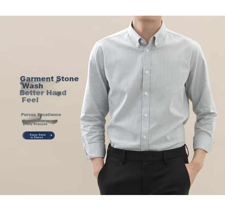 BLACKMONDAY [Combed Cotton] Pure Cotton Oxford Long-Sleeve Shirt for Men, All-Cotton Vertical Striped Wrinkle-Resistant Business Casual Shirt 8