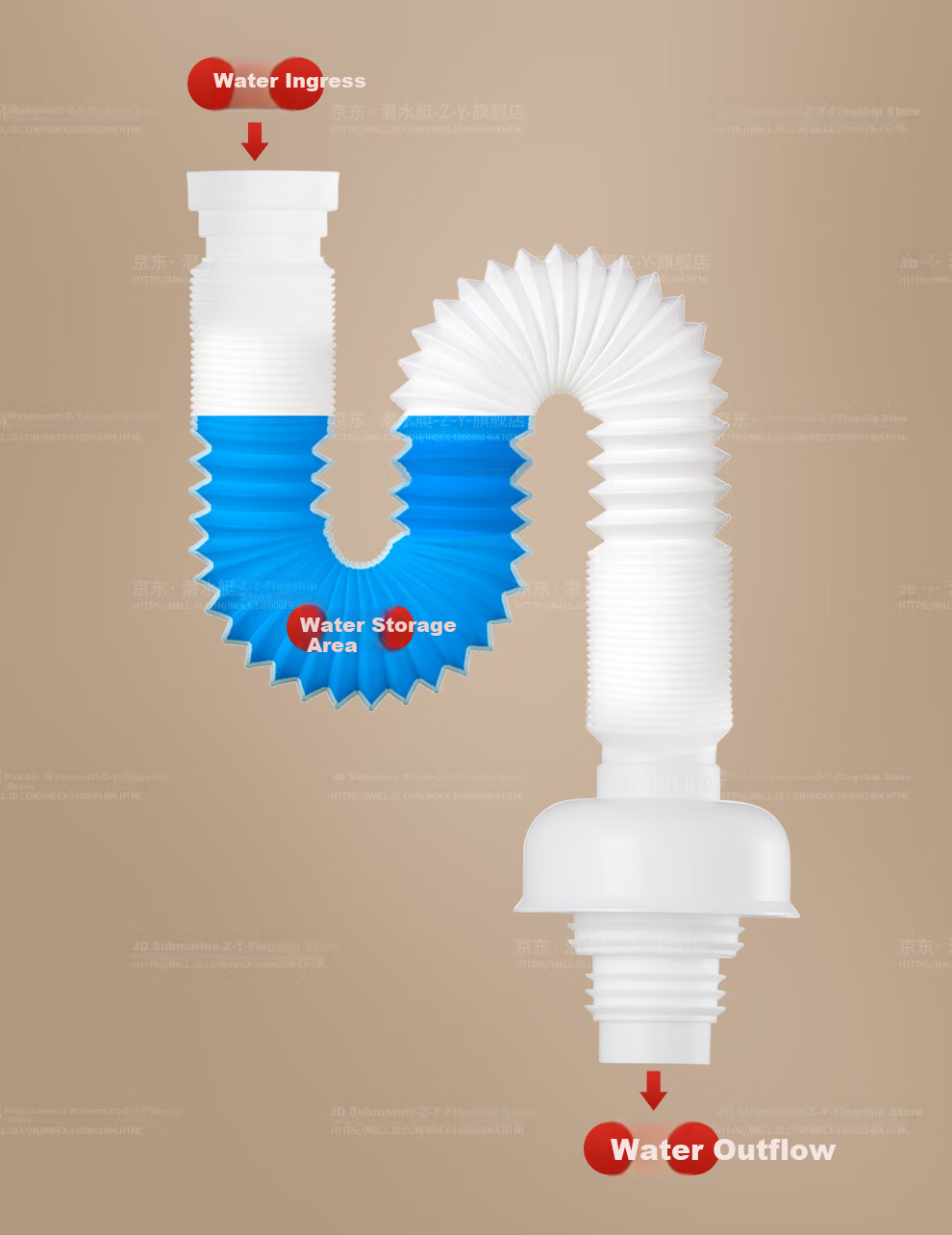 Submarine SQ-11B Drain, Basin Drain Pipe Set, without Overflow Hole, Drain Kit 9