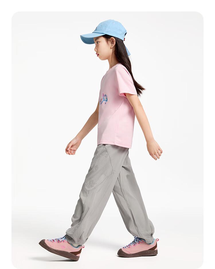 Annil Girls' Round Neck Short-Sleeve T-Shirt, New Summer 2025 Style, Cherry Blossom Pink, Size 120 11