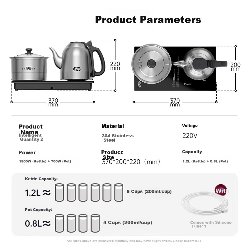 K·KOU Fully Automatic Dual-Base Electric Kettle with Water Inlet, Tea Station All-In Boiling Point Constant Temperature Electric Tea Stove Set for Brewing Tea [1.2L + 0.8L] TC008