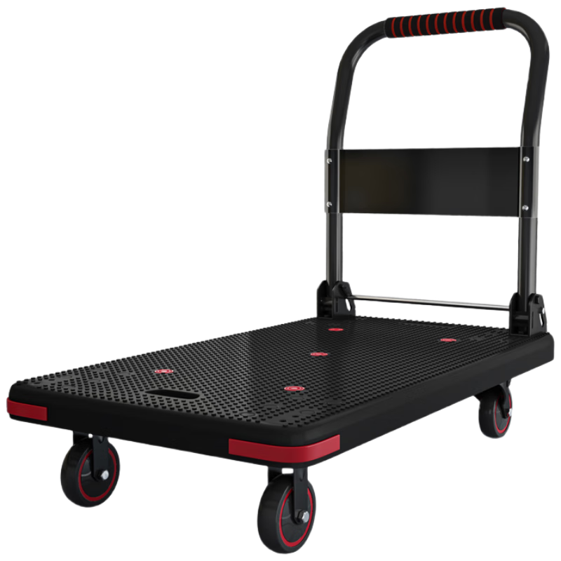 Feida Heavy-Duty Folding Handcart Flatbed Trolley Cart with 5-Inch Silent Brake Rubber Wheels 90x60cm Black