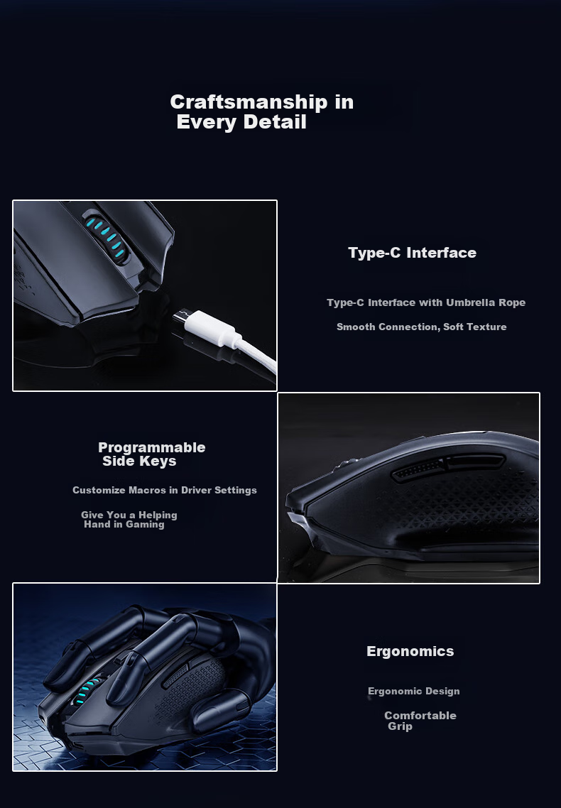 REDRAGON G62 Medium to Large Hand Size Bluetooth 2.4G Wired Tri-Mode Gaming Mouse Ergonomic Lightweight Gaming Mouse Basic Model - Black 9