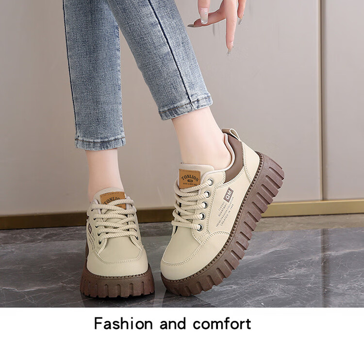 TonLion Women's Shoes, Summer 2026 Thick-Soled Sneakers, Versatile Sports Casual Shoes for Women, Khaki, Size 38 10