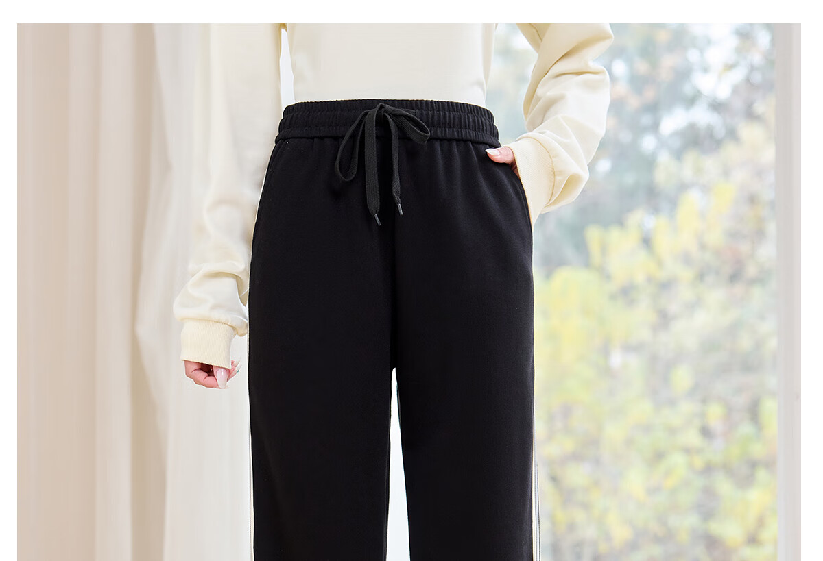 Halo Queen Casual Wide-Leg Pants for Women with Side Stripes Design, High-Waisted Loose Straight-Leg Trousers for Petite Figures H143K2003 13