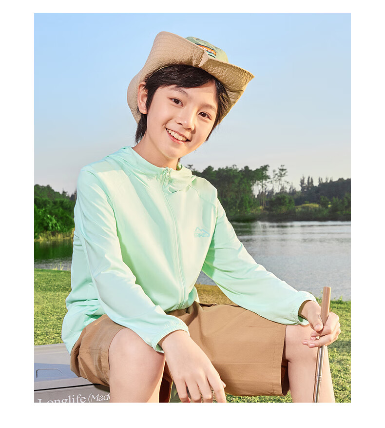 ERKE Children's Clothing, Boys And Girls Cardigan Jacket, Kids Summer Breathable Sun Protection Coat, Cream Sweet Peach Color, Size 170 34