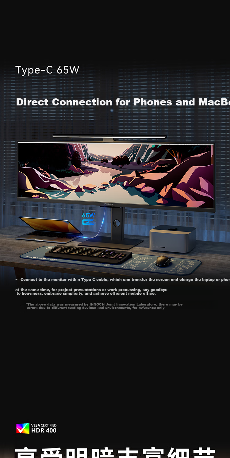 Inno&cn 43.8-Inch 32:9 Ultra-Wide Straight Fish Screen Smart Dual Display Anti-Blue Light Eye Protection Mac Mini Split-Screen Editing Stock Trading Design Office Computer Monitor 44C1G 9