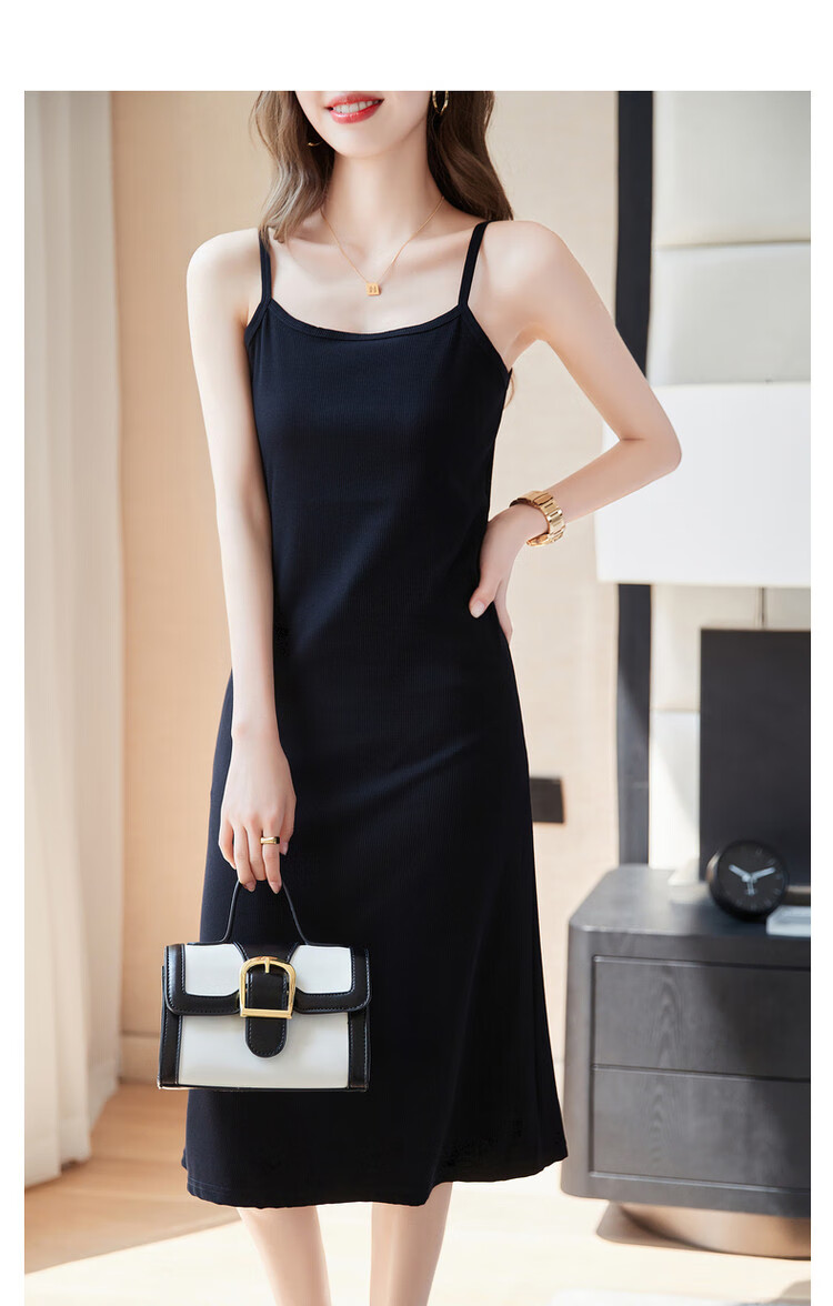 Dme Off-Shoulder U-Neck Summer Sleeveless A-Line Slightly Stretchy Vacation Style Spaghetti Strap Mid-Length Dress for Women 22