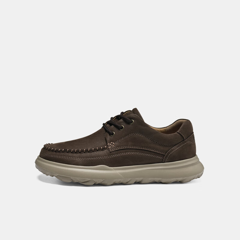 MELLEN Comfortable Breathable Lace-Up Casual Leather Shoes, Commuter Dad Shoes, Round Toe Genuine Leather MF767711, Brown, Size 37