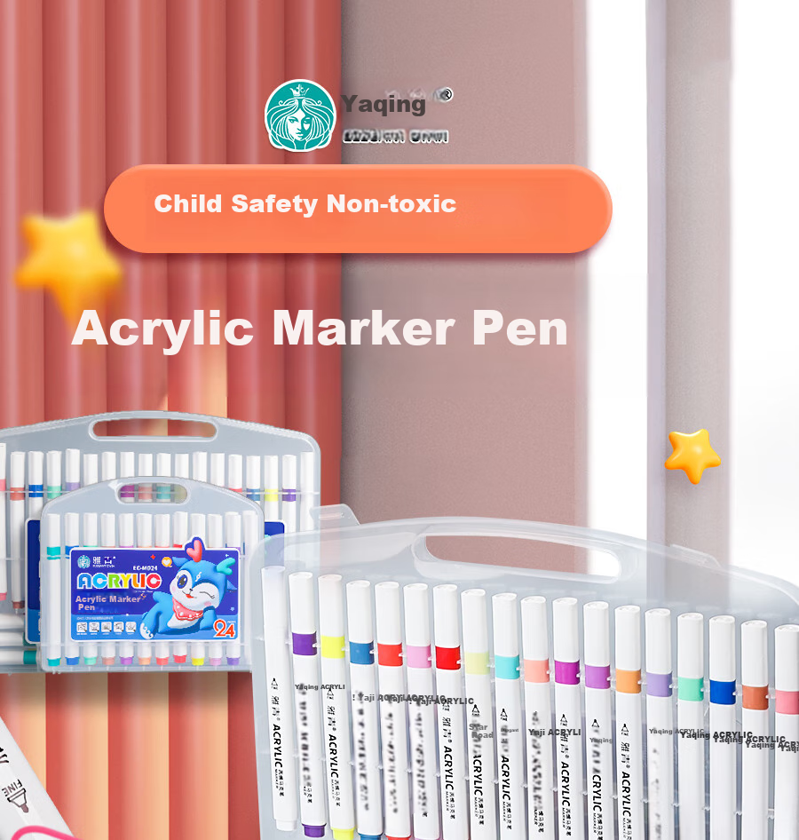 Yaqing Markers, Acrylic Markers for Children, Watercolor Pens, Benxi Markers, Kindergarten And Elementary School Drawing Pens, Stackable Waterproof Colored Pens, 48 Colors Portable Marker Set EC-MD48 Art Sketching 1