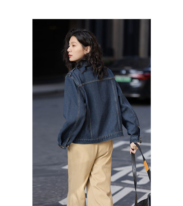 Dme [Zhai Ai Dian Ning] Spring Simple Commuter Cloud-Feel Cotton Shoulder Patch Decorated Lapel Sharp Short Women's Denim Jacket 4