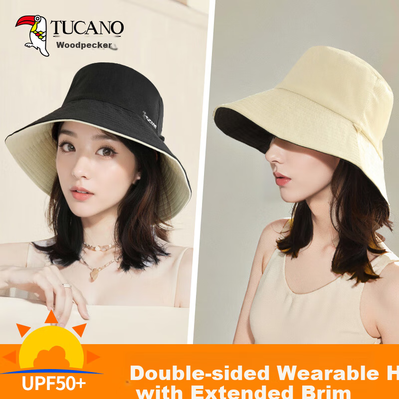 TUCANO Sun Protection Hat for Women, Summer Outdoor Sun Hat, Reversible Fisherman Hat, Face-Covering UV Protection Hat for Wome