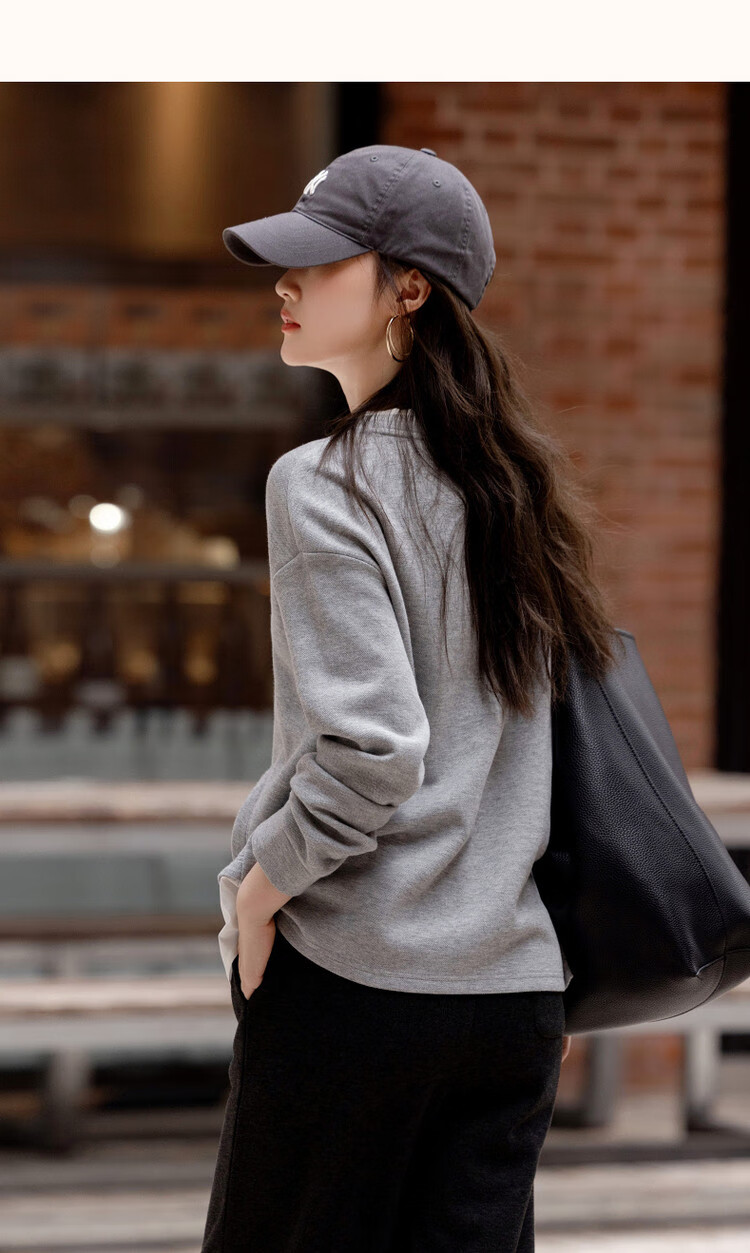 Dme [Smart Relaxation] Spring Low Saturation Pique Air Layer Colorblock Shirt-Style Sweatshirt for Women 11