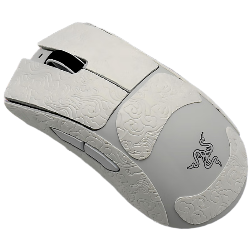 JPLAYER Anti-Slip Sticker for Hellfire Viper V3 Pro Mouse, Sweat-Absorbing Side Sticker for Gaming Wireless Mouse, Matte Anti-Slip And Sweat-Proof, White Auspicious Cloud Pattern Full Coverage