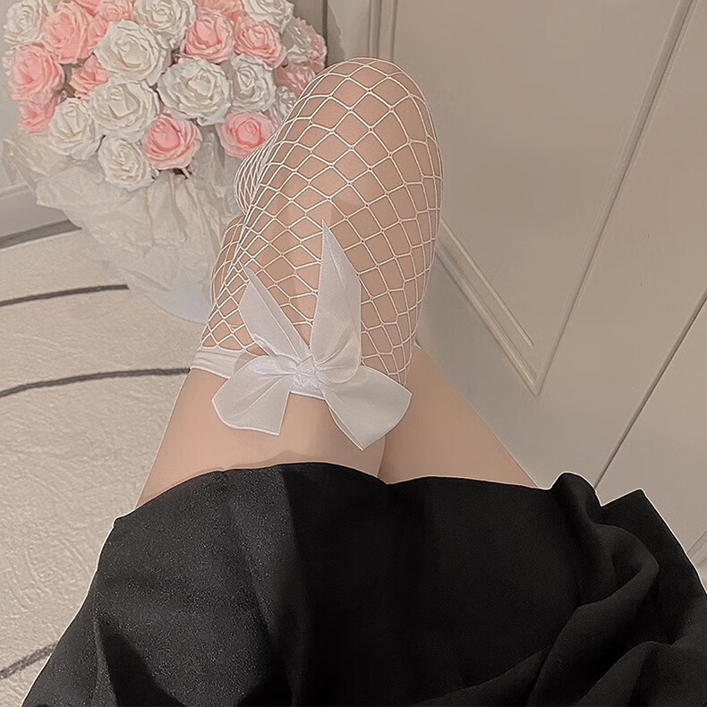 LangSha Fishnet Stockings, Sexy Thigh-High Socks for Women, 2 Pairs of Black Silk JK Style, Ultra-Thin Over-Knee High Socks 6
