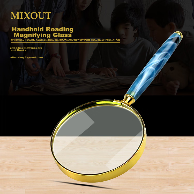 MIXOUT Handheld High-Definition Magnifying Glass for Reading Books And Newspapers, Appreciation of Art, Gold-Edged Blue-Striped Magnifier 1