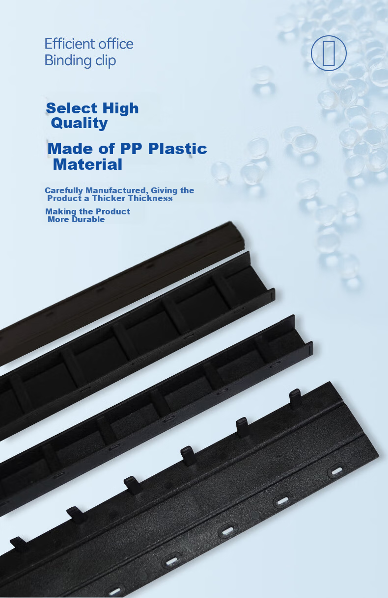 HOOYE 10-Hole Binding Strips A4 Document Bid Puncher Loose-Leaf Plastic Binding Strips, Black, 5mm, 100 Pieces, 3705 4