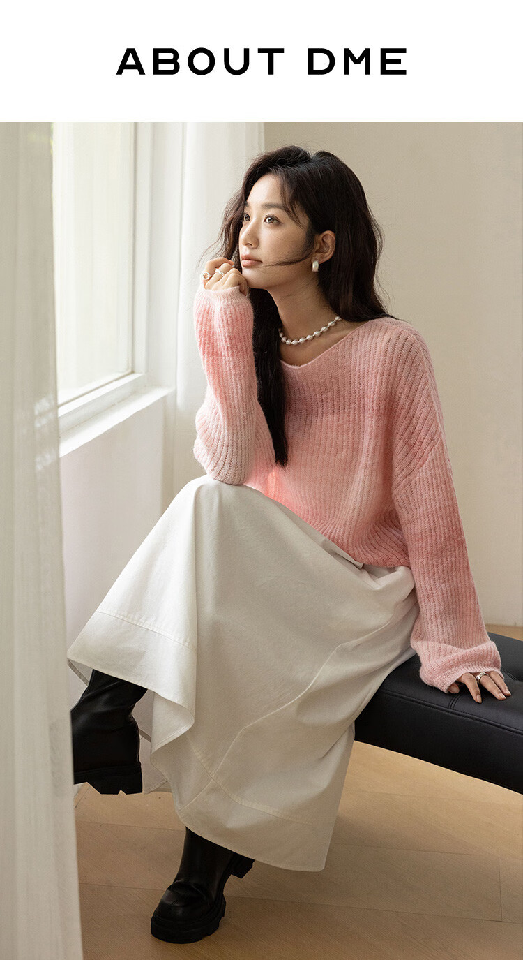 Demana Peach Blush Gradient Design Long Sleeve Knit Sweater Women Winter Crew Neck Pullover 1