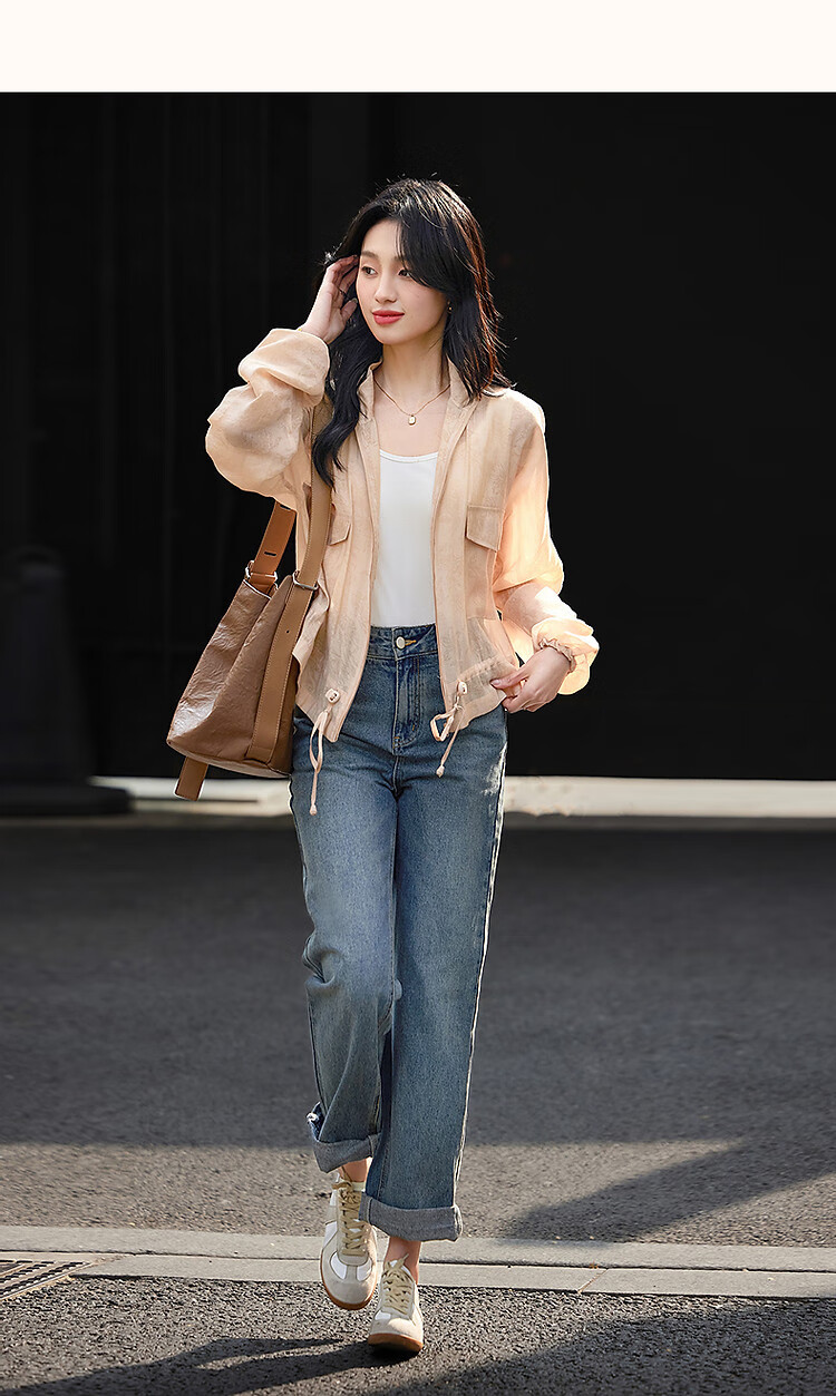 Dme [Elegant Gradient Print] Spring Lightweight Lyocell Drawstring Large Patch Pocket Elastic Cuff Sports Women's Jacket 14