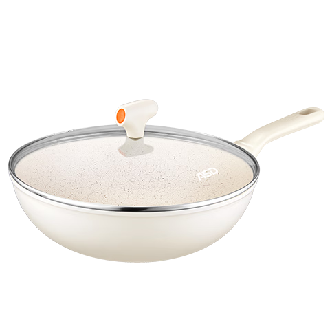 ASD Wok with Ceramic Exterior And Non-Stick Interior, Flat Bottom Frying Pan for Home Use, 30cm, Compatible with Gas And Induction Cooktops, CL30T6WG-D