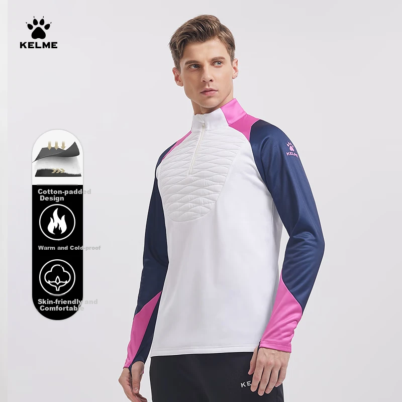 KELME Pullover Sweatshirt for Men, New Autumn Football Training Shirt, Running Hoodie with Half-Zip, Cotton-Lined Top, White, XL