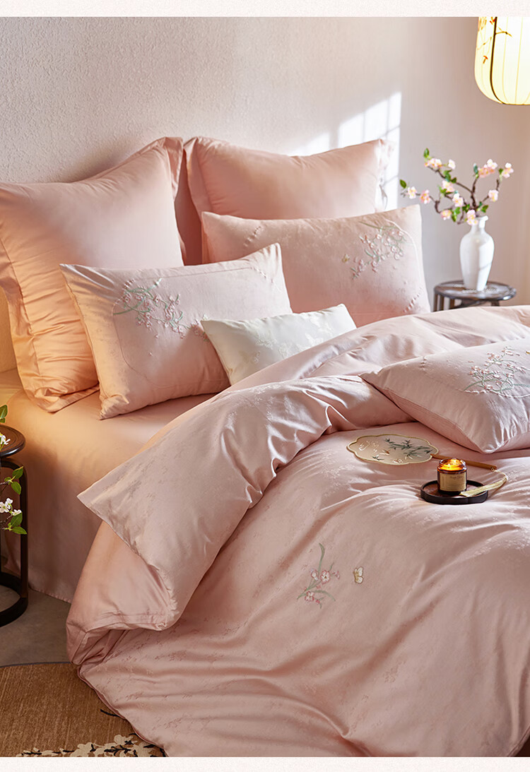 Dohia Home Textiles Dream Red Mansion Pure Cotton 4-Piece Bedding Set 50s Jacquard 60s Sateen Cotton Sheet and Duvet Cover High-End Set 1.5m 203x229cm 2