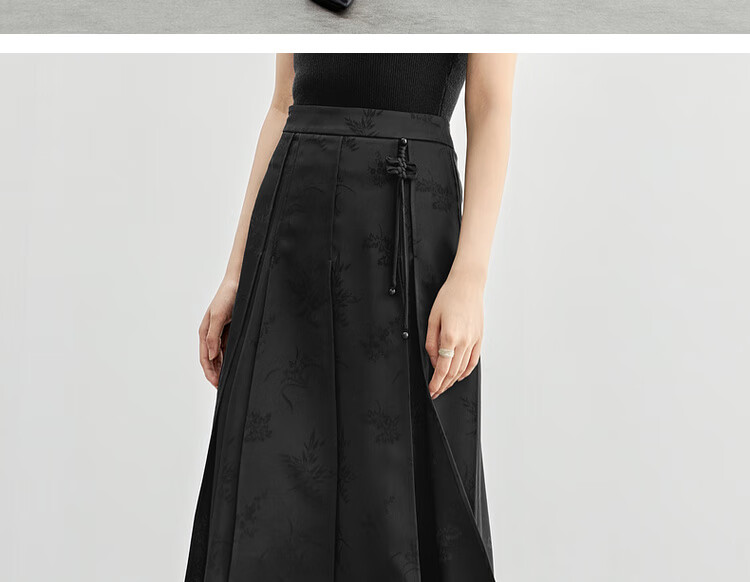 Sentubila New Chinese Style A-Line Skirt for Women, Spring And Autumn Slimming Modified Horse-Face Skirt, Black Mid-Length Skirt, Black, Size M 16