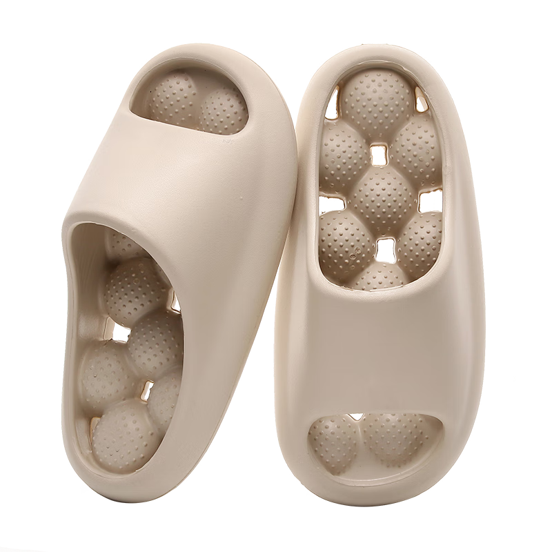 GUOLUOFEI Bathroom Leak-Proof Slippers Summer Indoor Shower Non-Slip Squishy Hollow Massage Slippers Milk Coffee Color Size 42-43