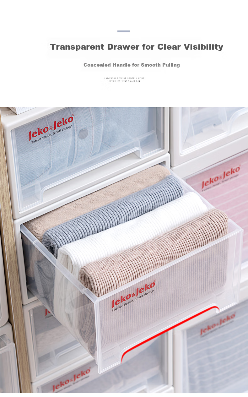 JEKO&JEKO Drawer-Style Clothes Storage Box, Organizer Container, Stackable Drawer Cabinet, Toy Storage Box, 55L, Set of 3 5