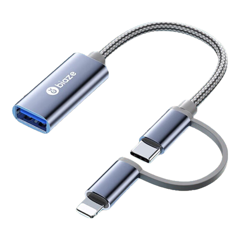 BIAZE BIAZE OTG Data Cable Adapter, Type-C Lightning USB Dual-Head, Compatible with Apple 17 Android Phones for Connecting USB Drives, P38 Two-I