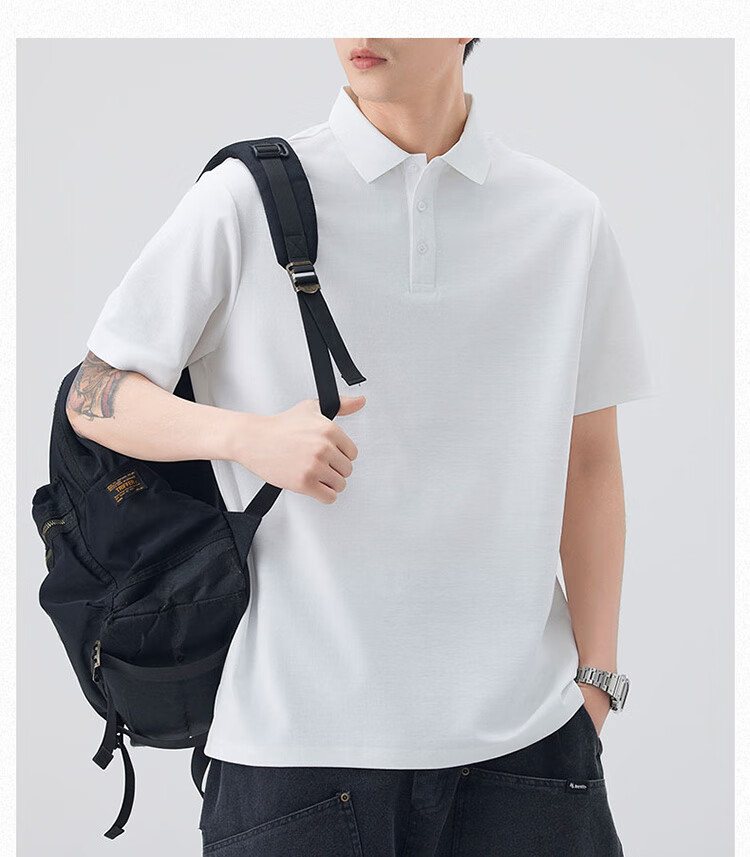 Dingfengbaoluo American Heavyweight Polo Shirt for Men, Spring And Summer Collared Comfortable Breathable Short-Sleeve T-Shirt QZ20 White 4XL 8