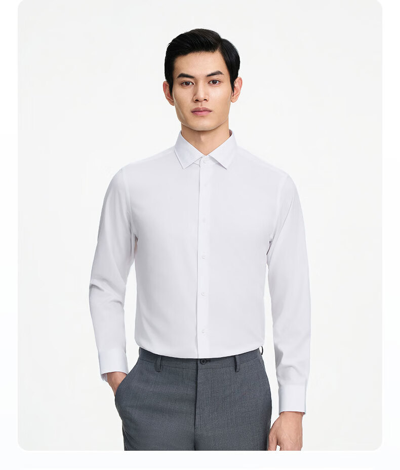Goldlion [5A Antibacterial/Wrinkle-Resistant/Modal] Spring Summer Formal Long Sleeve Shirt Men Solid Color Easy Care White Shirt 12