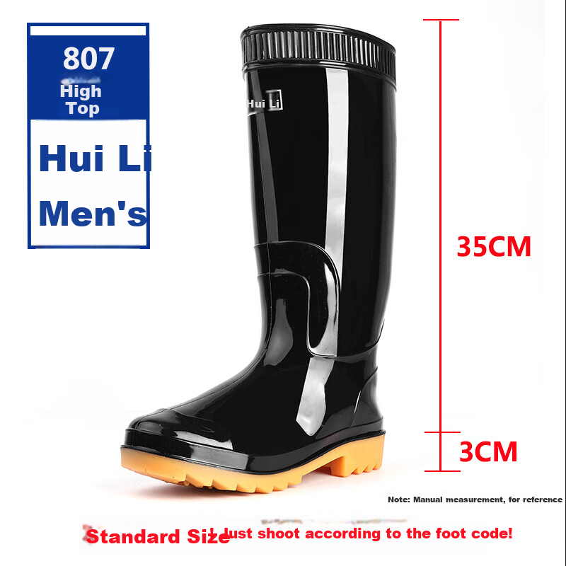 Warrior Rain Boots for Men, Waterproof Shoes, Non-Slip Wear-Resistant Rubber Shoes, Lightweight Chef Shoes, Rain Boots, Overshoes 807 Black High-Top 44