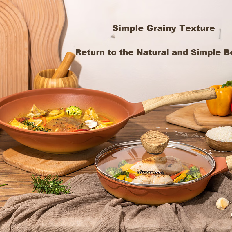 Amercook Alfitat Clay Pot Set, Non-Stick Wok, Flat-Bottom Frying Pan, Amier Cookware Two-Piece Set, Suitable for Induction And Gas Stoves