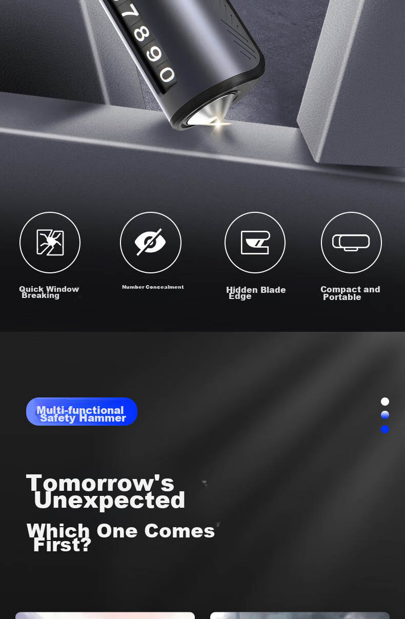 Deli Car Number Plate with Window Breaker, Temporary Parking Sign, Safety Hammer, Multifunctional, Compatible with Xiaomi SU7, Cutting Safety Belt 3