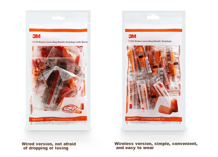 3M Earplugs for Sleeping, Soundproof, Noise Reduction, Anti-Noise, for Sleep, Factory Workshop Use, Noise Reduction 37db, 1110 Foam Elastic with Cord Earplugs, 20 Pairs 3