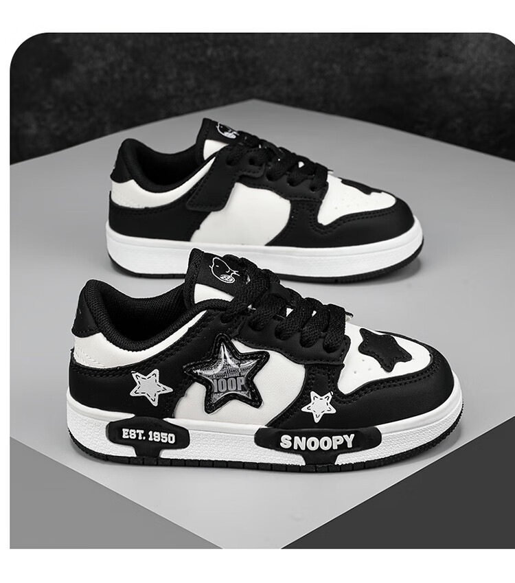 SNOOPY Children's Shoes, Kids' Sneakers, Boys And Girls Star Shoes, Big Kids' Casual Shoes, 0560 Panda Black, Size 35 11