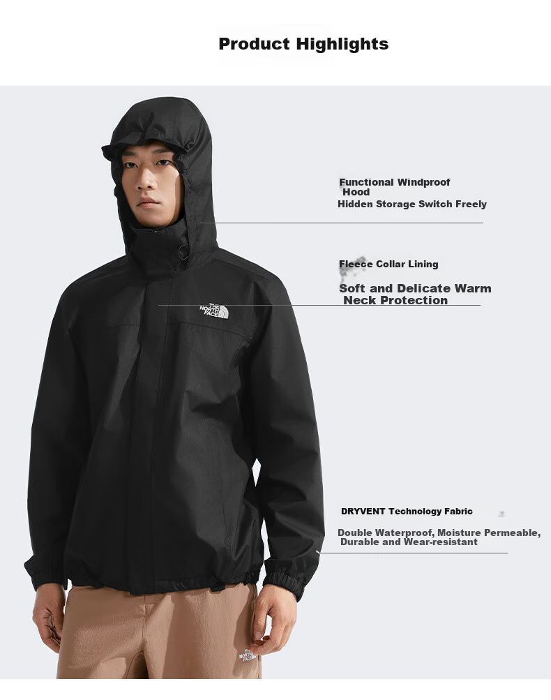 The North Face Men's Outdoor Waterproof Single-Layer Hard Shell Jacket 8BA8, Cosmic Black/4H0, 3XL 2