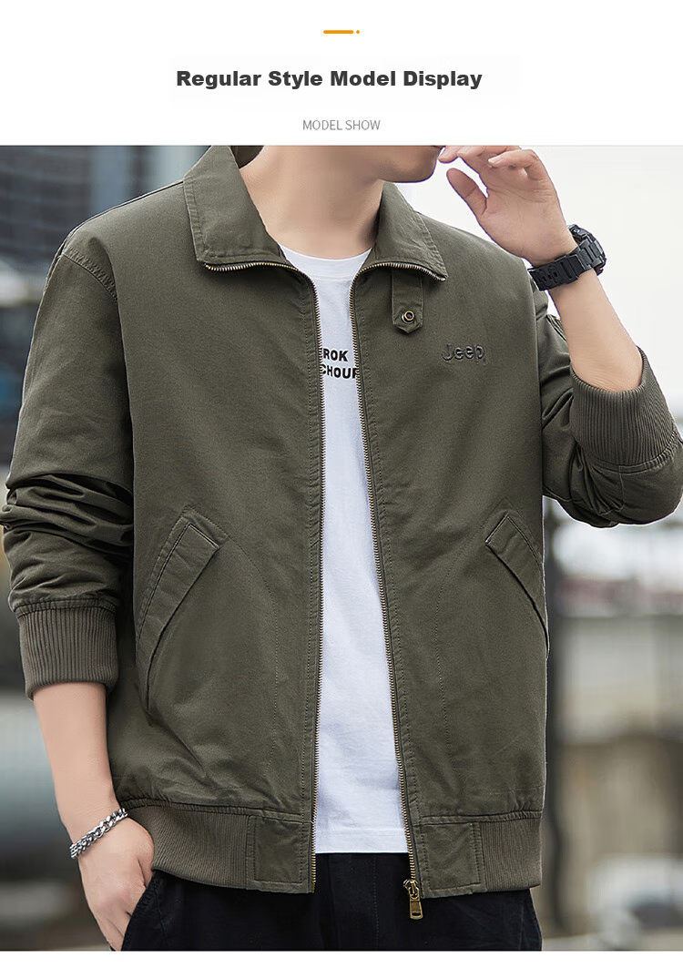 JEEP Men's Jacket, Spring And Autumn Workwear, Loose Casual Trendy Clothing, Army Green, 4XL 9