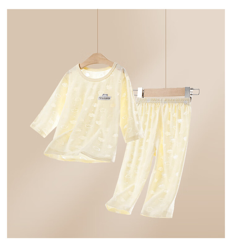 YISHUANGER Kids Homewear Set Summer Thin Long Sleeve Pajamas Boys Girls Baby Air Conditioning Clothes Pink Size 73 16