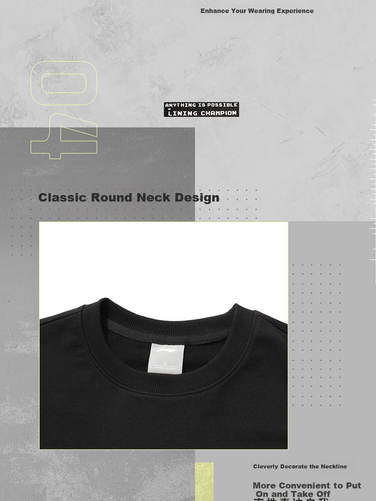 Li-Ning [Unisex] Sports Sweatshirt, Fashionable Casual Pullover, Long-Sleeve Round Neck, Loose Comfortable Versatile Top for Men And Wome 9