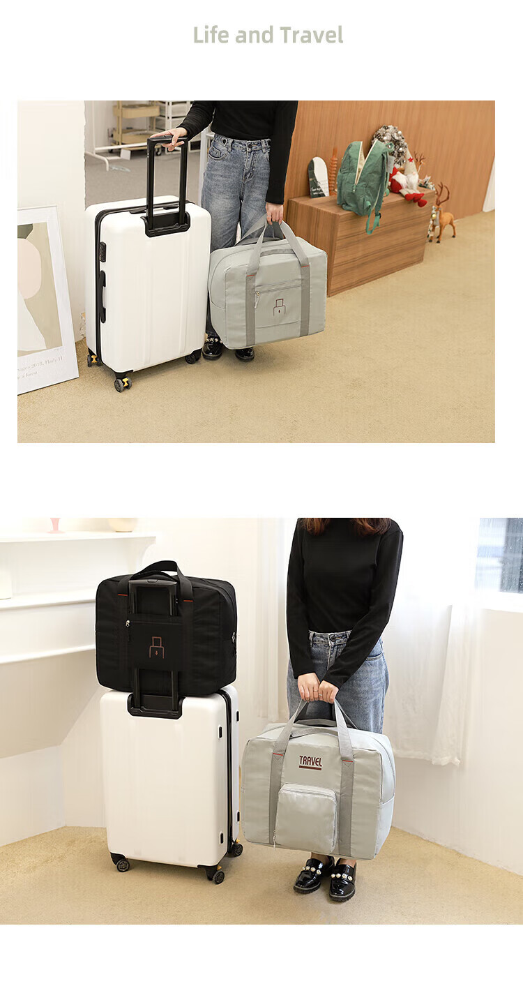 Kelianghuizi Foldable Travel Storage Bag, Suitcase Cover, Short-Trip Business Trip, Tourism Handheld Portable Luggage Bag, Khaki Gree 10