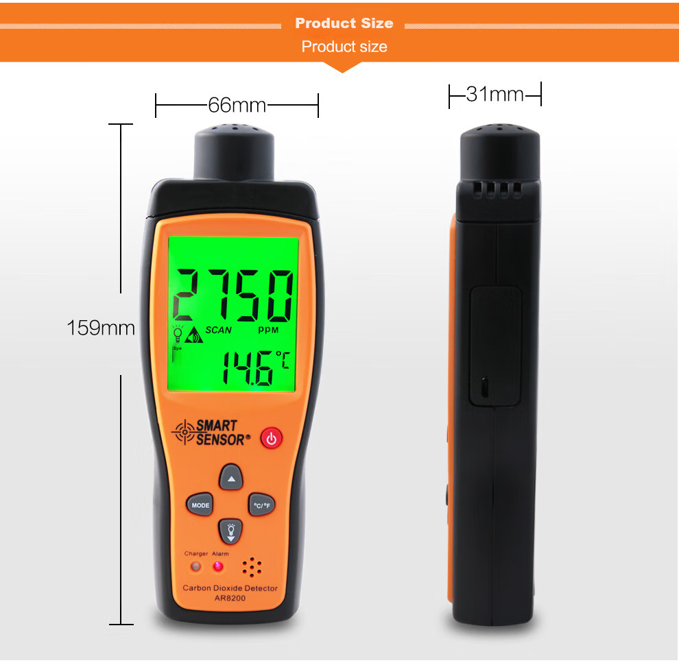 Xima AR8200 Carbon Dioxide Detector, CO2 Alarm, Handheld Gas Detector, Sound And Light Alarm 10