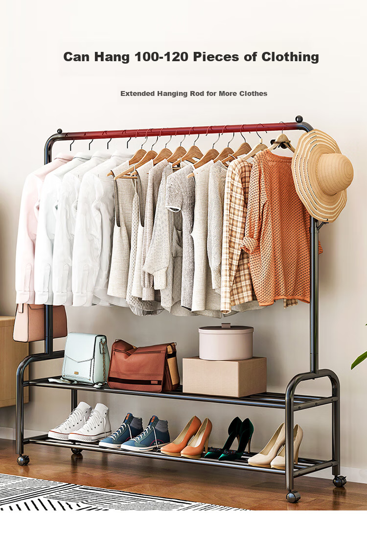 Yicainianhua Clothes Drying Rack, Floor-Standing Indoor Bedroom Hanger, Balcony Simple Clothes Drying Stand, Clothes Drying Pole, Clothes Hanger 2095 3