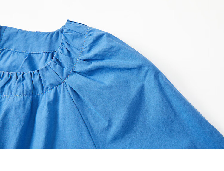 Dme Simple Healing Blue Long Dress Spring Autumn Round Neck Pullover Gathered Long Sleeve Mid-Length Dress 11
